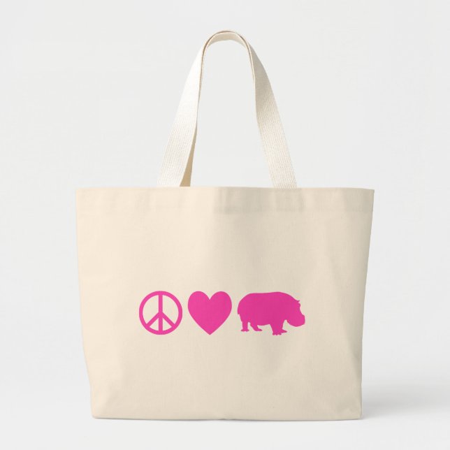 Pink Peace Liebe und Hippos Jumbo Stoffbeutel (Vorne)