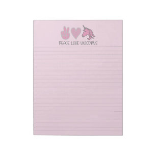 Pink Peace Liebe Unicorns Lined Notepad Notizblock
