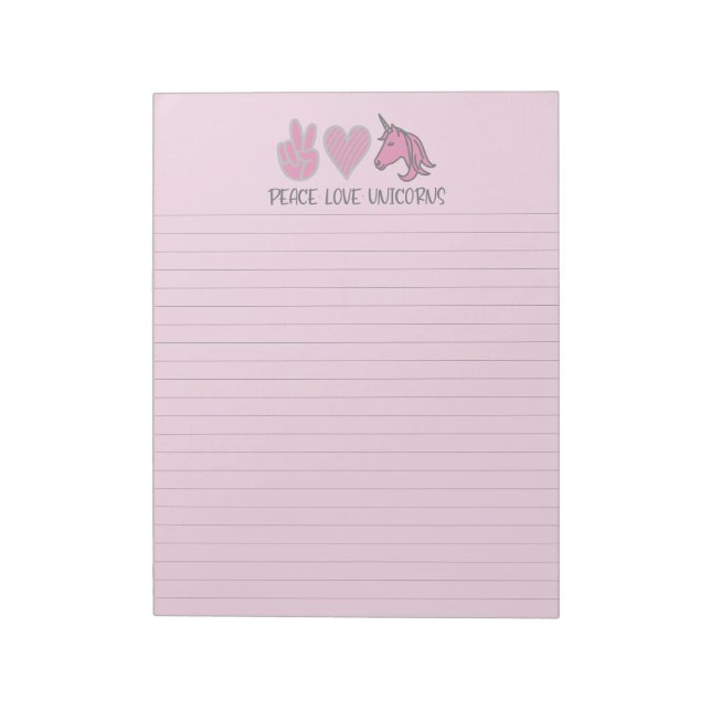 Pink Peace Liebe Unicorns Lined Notepad Notizblock (Rotiert)