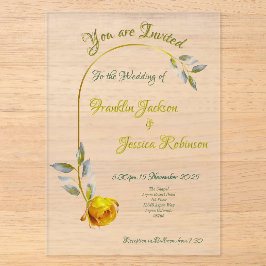 Pink Peace Rose w'Bale Green Gold Wedding Acryleinladungen