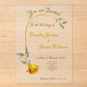 Pink Peace Rose w'Bale Green Gold Wedding Acryleinladungen