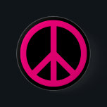 Pink Peace Sign Button<br><div class="desc">Ein rosa Rose-Friedenssymbol vor schwarzem Hintergrund.</div>