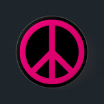 Pink Peace Sign Button<br><div class="desc">Ein rosa Rose-Friedenssymbol vor schwarzem Hintergrund.</div>
