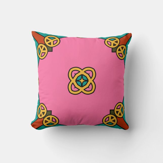 Pink Peace Sign Kaleidoskop Kissen (Vorderseite)