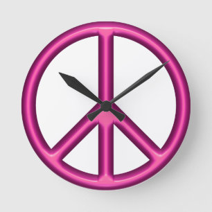 Pink Peace Sign Runde Wanduhr