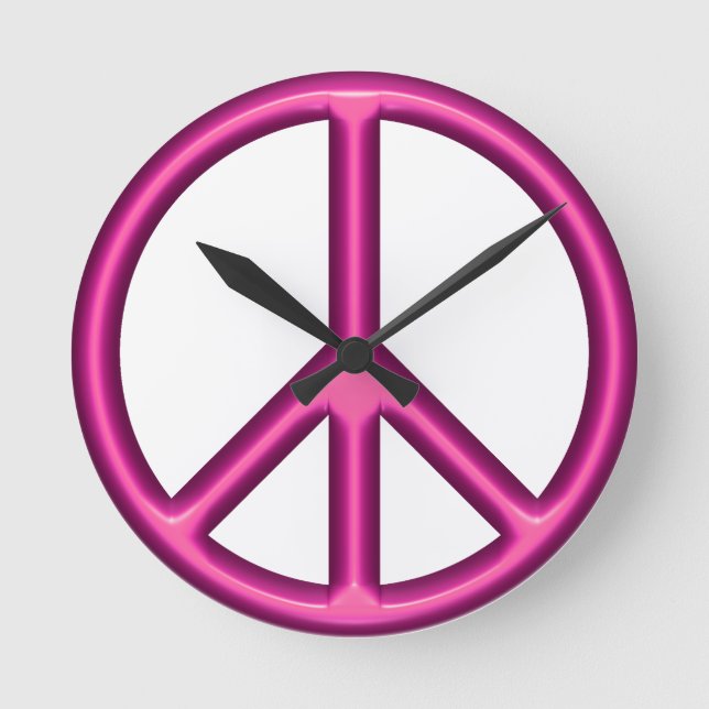 Pink Peace Sign Runde Wanduhr (Vorderseite)