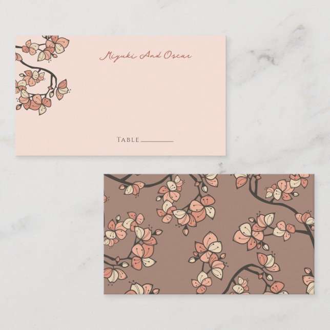 Pink Peach Blossom Frühlingsblumen Asiatische Hoch Platzkarte (Vorne/Hinten)