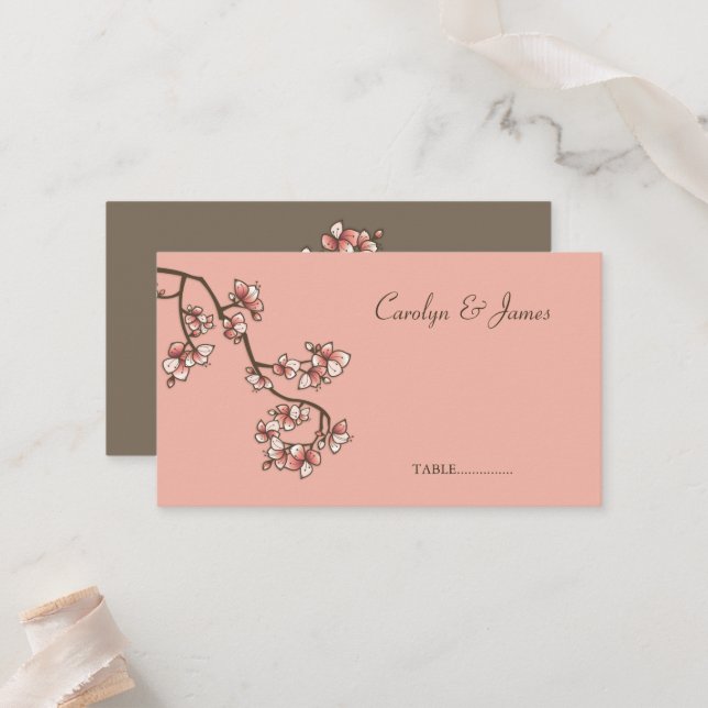 Pink Peach Blossom Frühlingsblumen Asiatische Hoch Platzkarte (Vorderseite/Rückseite Beispiel)