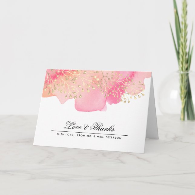 Pink | Peach Branches Wedding Danke Foto Card (Vorderseite)