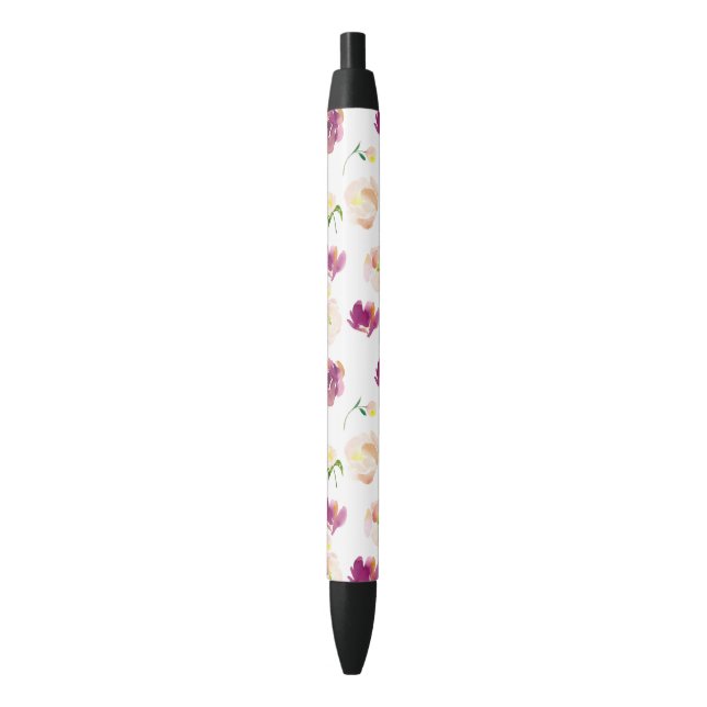 Pink Peach Burgundi Aquarell Floral Kugelschreiber (Vorderseite Vertikal)