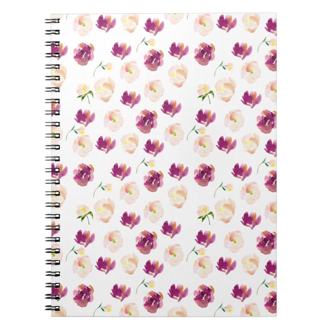 Pink Peach Burgundi Aquarell Floral Notizblock (Vorderseite)