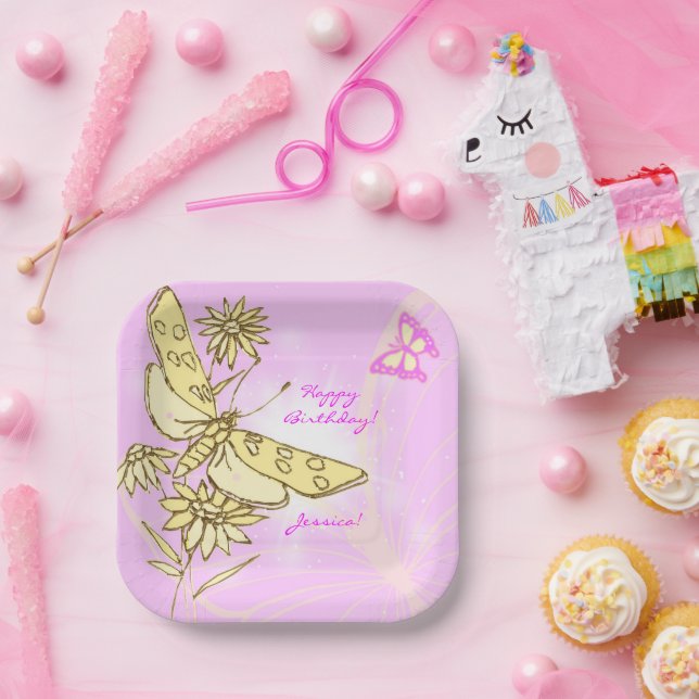 Pink Peach Butterfly Pappteller (Party)
