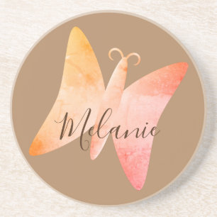 Pink Peach Butterfly Personalisierter Untersetzer