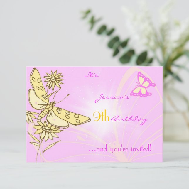 Pink Peach Butterfly RSVP Karte (Stehend Vorderseite)