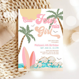 Pink Peach Cali-Four-nia Girl Surfing 4. Geburtsta Einladung
