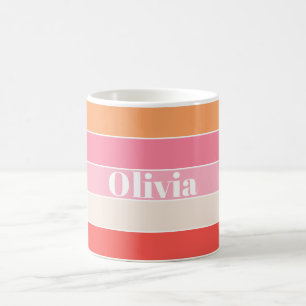 Pink Peach Custom Summer Color Block Streifen Kaffeetasse