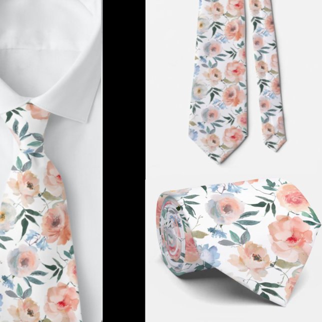 Pink Peach Dusty Light Blue Rose Floral Neck Tie Krawatte (Von Creator hochgeladen)
