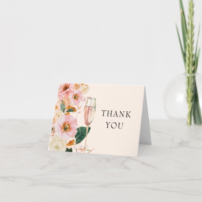 Pink Peach Floral Brautparty Dankeskarte (Vorderseite)