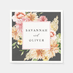 Pink & Peach Floral & Greenername - Grau Serviette