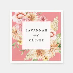 Pink & Peach Floral & Greenername - Rosa Serviette