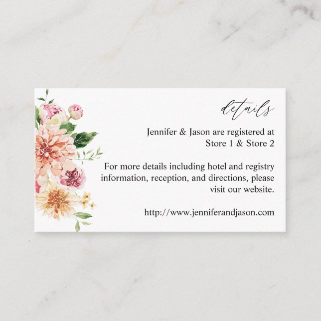 Pink & Peach Floral & Greenery Eintrittskarte Begleitkarte (Vorderseite)