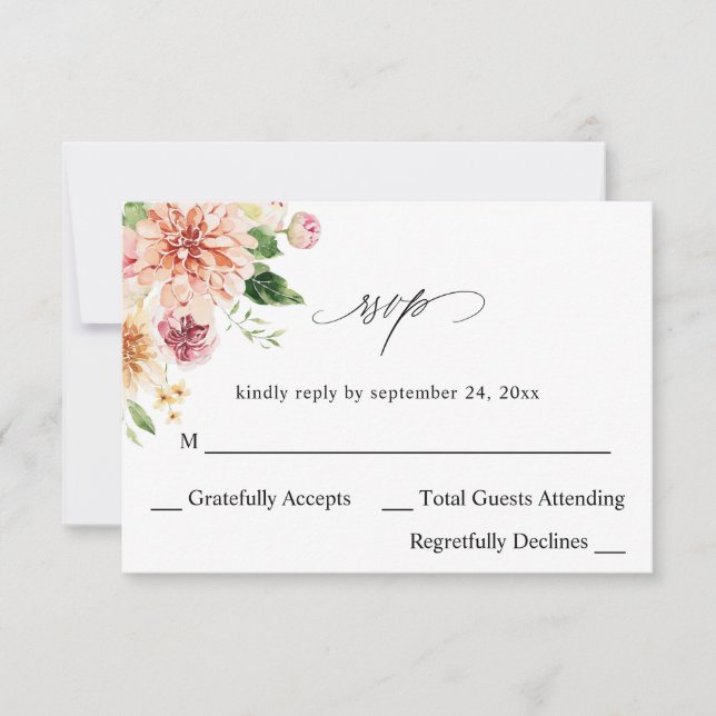 Pink & Peach Floral & Greenery no Meal UAWG V2 RSVP Karte (Vorderseite)