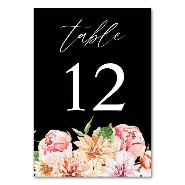 Pink & Peach Floral & Greenery Tischnummer - Schwa (Vorderseite)