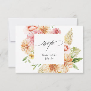 Pink & Peach Floral & Greenery w Meal RSVP Card Karte