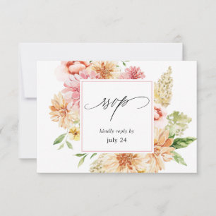 Pink & Peach Floral & Greenery w Meal UAWG 2 Weiß RSVP Karte