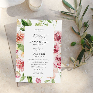 Pink & Peach Floral & Greenery Wedding V2 Einladung
