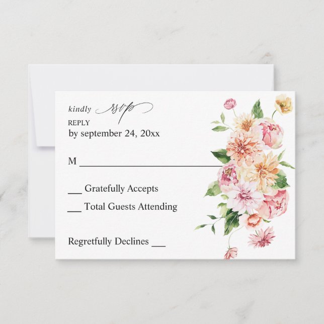 Pink & Peach Floral & Grüne am UAWG RSVP Karte (Vorderseite)
