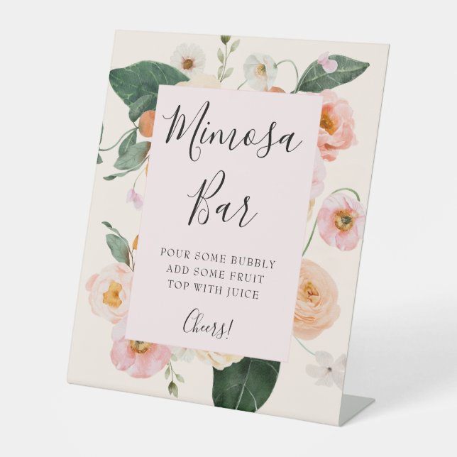 Pink Peach Floral Mimosa Bar Bridal Shower  Sockelschild (Vorderseite)