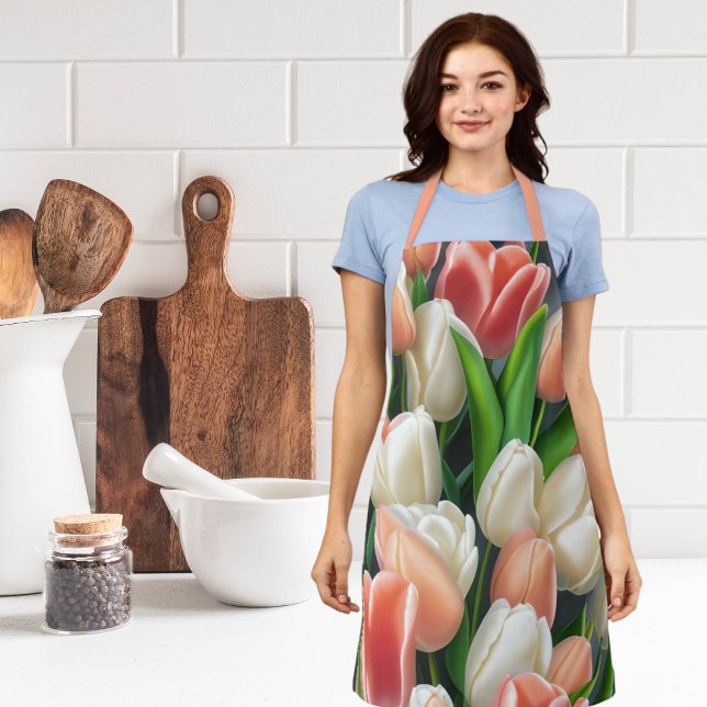 Pink Peach Floral Tulips Schürze (Von Creator hochgeladen)