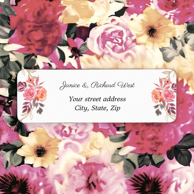 Pink Peach Gold Blumenschrift Benutzerdefiniertes  (Matching return address labels )