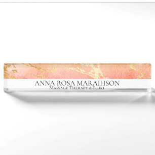 *~* Pink Peach Gold Foil AP3 Schreibtisch Name Pla Namensplakette