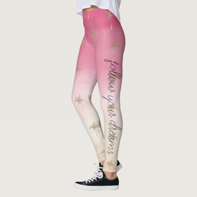 Pink Peach Gold Tropical Palm Trees Ombre Leggings (Links)
