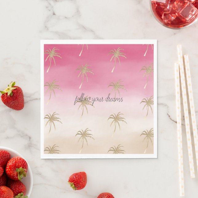 Pink Peach Gold Tropical Palm Trees Ombre Serviette (Beispiel)