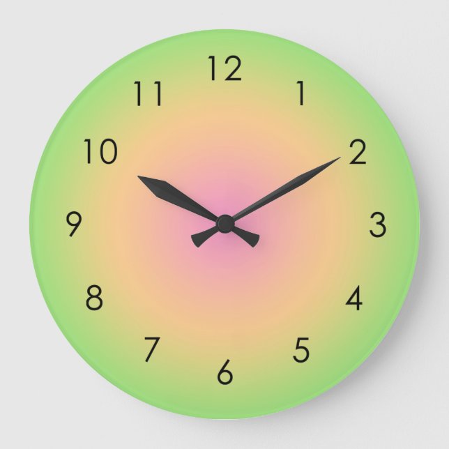 Pink Peach Green Gradient Ombre Große Wanduhr (Vorderseite)