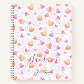 Pink & Peach Hearts Splash Custom Sketchbook Notizbuch