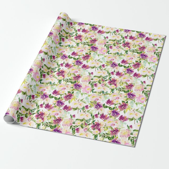 Pink Peach Lila Burgund Wasserfarben Geschenkpapier (Ungerollt)