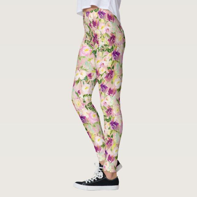 Pink Peach Lila Burgund Wasserfarben Leggings (Links)