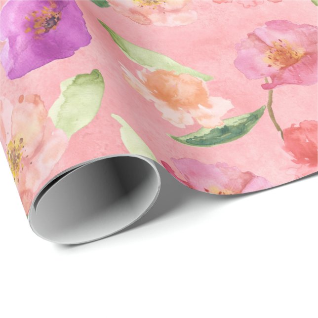 Pink Peach Lila Garden Blumen Geschenkpapier (Rolleneckpunkt)