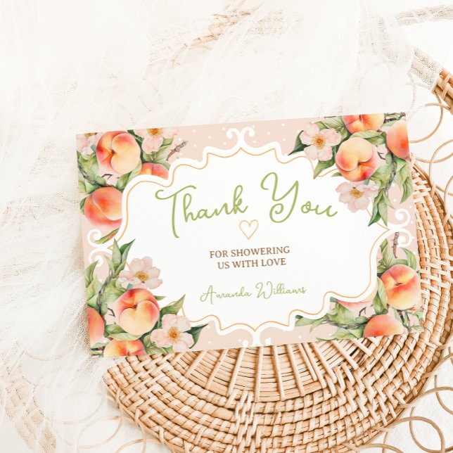 Pink Peach mit Blume Babydusche Buchungsanfrage Dankeskarte (Von Creator hochgeladen)