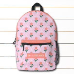 Pink Peach Modern Floral Personalisiert Name Bedruckter Rucksack<br><div class="desc">Pink Peach Modernes Personalisierter Name Rucksack mit einem modernen rosa und pfirsichfarbenen Blumenmuster mit Ihrem personalisierten Namen,  Monogramm oder Text. Ideal für Schule,  Sport,  Gymnastik,  Reisen und vieles mehr. Entworfen von ©Evco Studio www.zazzle.com/store/evcostudio</div>