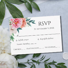 Pink Peach Peonies Floral Eukalyptus Wedding RSVP Karte