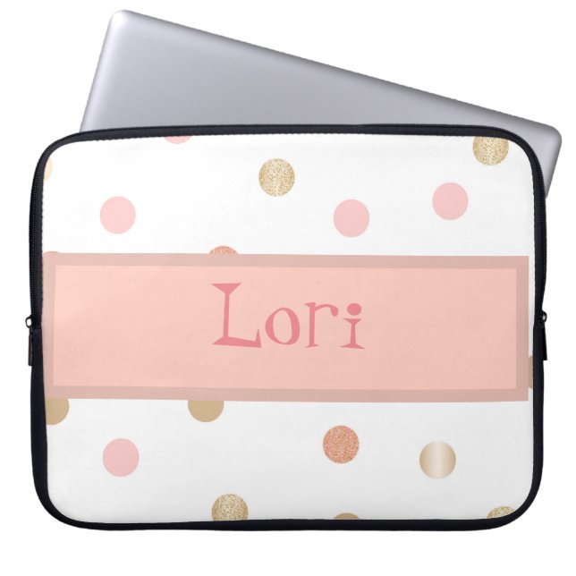 Pink & Peach Polka Dot Laptopschutzhülle (Vorderseite)