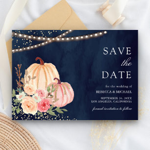 Pink Peach Pumpkin Floral Navy Blue Hochzeit Save The Date