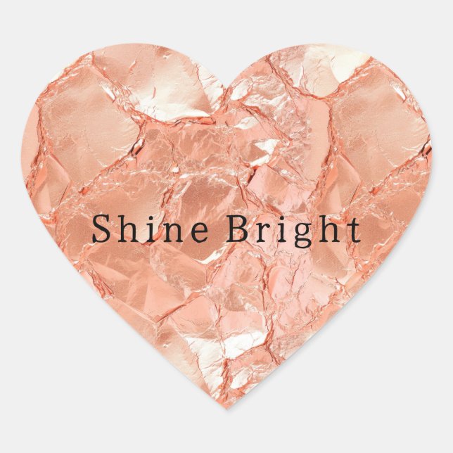 Pink Peach Rose Gold Glam Herz-Aufkleber (Vorderseite)