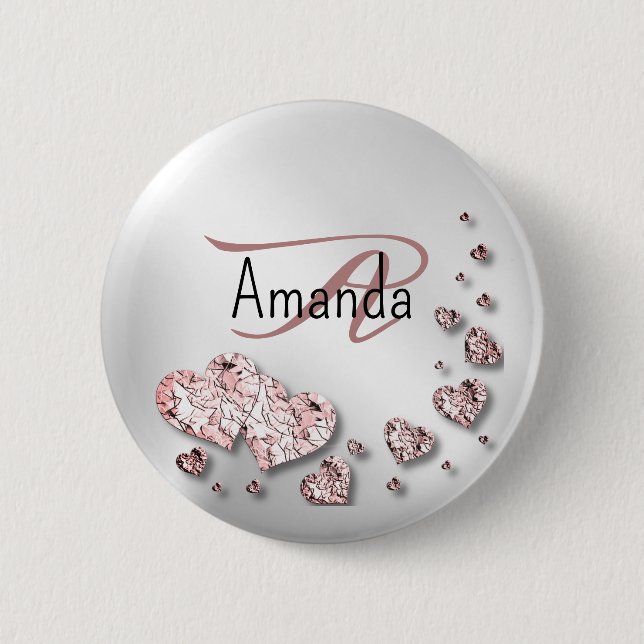 Pink Peach Shiny Hearts Geometrisches Elegant Button (Vorderseite)