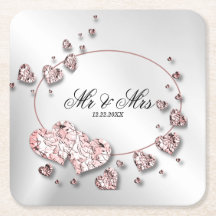 Pink Peach Shiny Hearts Geometrisches Elegant